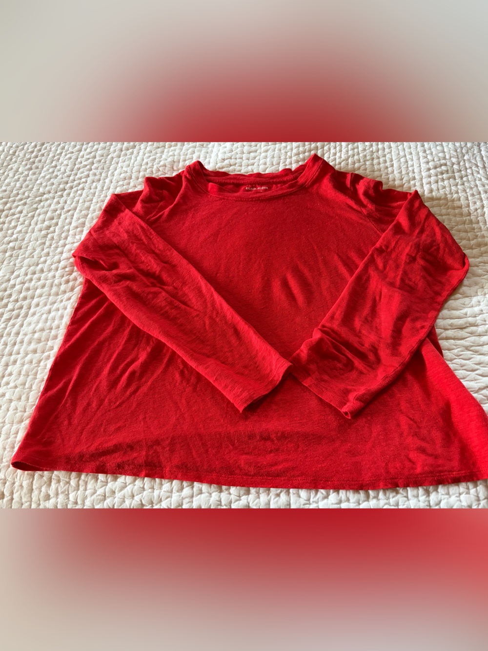 Eileen Fisher red 100% organic linen tee shirt.